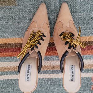 Steve Madden tan suede lace-up mules